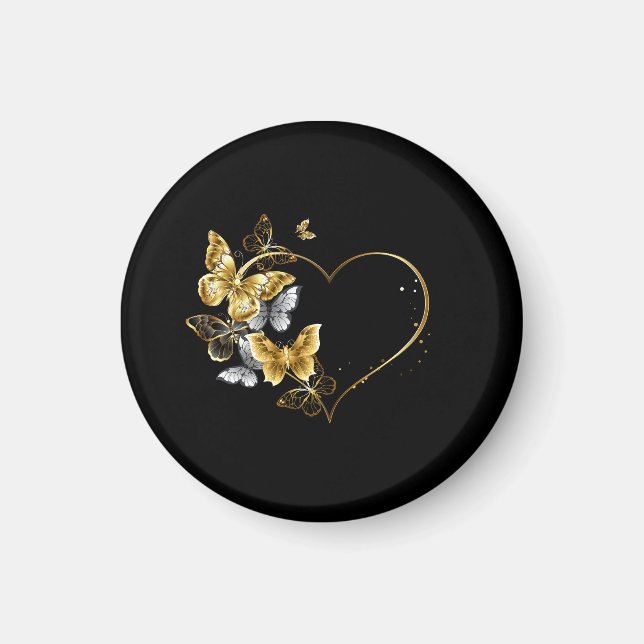 Hjärta med Golden Butterflies Magnet (Framsidan)