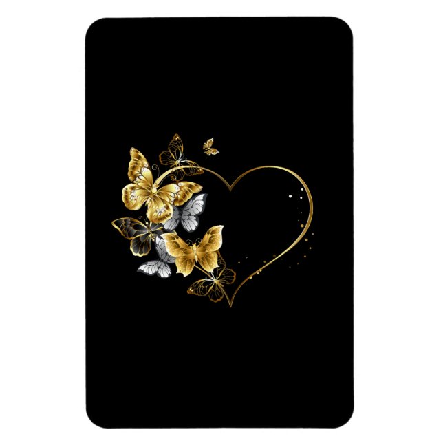 Hjärta med Golden Butterflies Magnet (Vertikal)