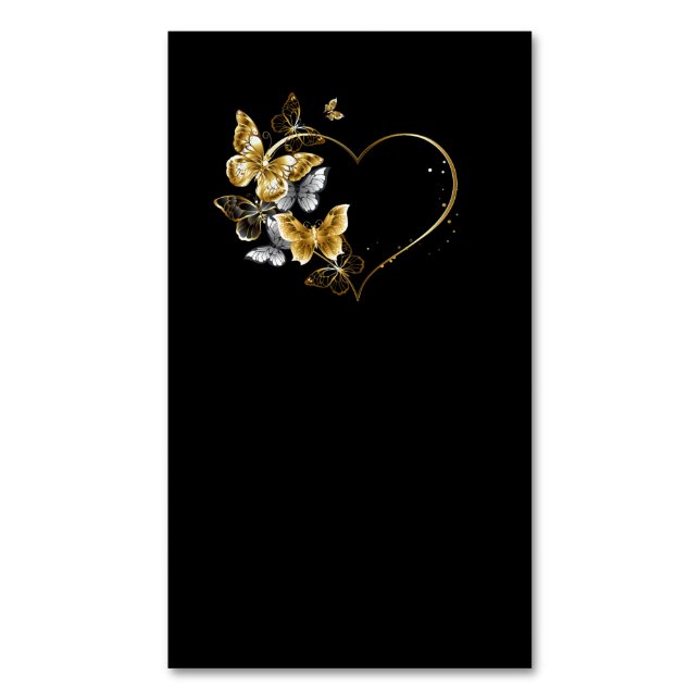 Hjärta med Golden Butterflies Magnetiska Visitkort (Framsida vertikal)