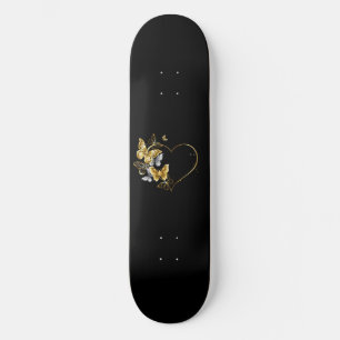 Hjärta med Golden Butterflies Mini Skateboard Bräda 18,5 Cm