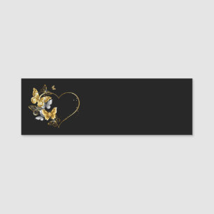Hjärta med Golden Butterflies Namnbricka