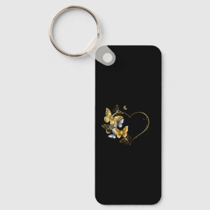 Hjärta med Golden Butterflies Nyckelring