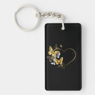 Hjärta med Golden Butterflies Nyckelring