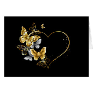 Hjärta med Golden Butterflies OBS Kort