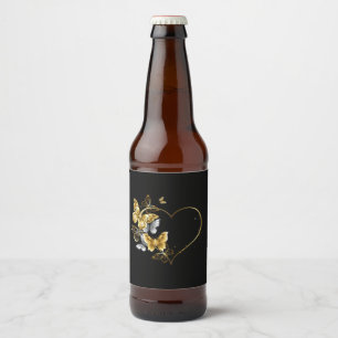 Hjärta med Golden Butterflies Ölflaska Etikett