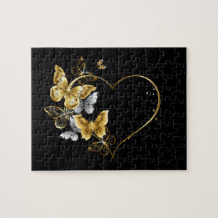 Hjärta med Golden Butterflies Pussel