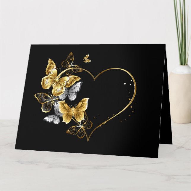 Hjärta med Golden Butterflies Tack Kort (Framsida)