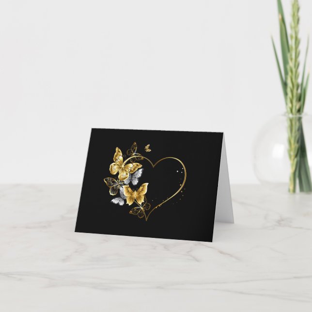 Hjärta med Golden Butterflies Tack Kort (Framsida)
