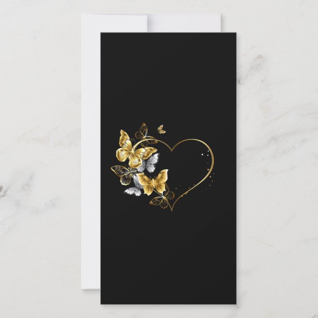 Hjärta med Golden Butterflies Tack Kort (Framsida)