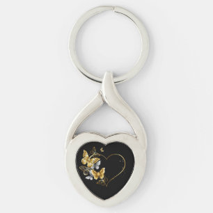 Hjärta med Golden Butterflies Twisted Heart Silverfärgad Nyckelring