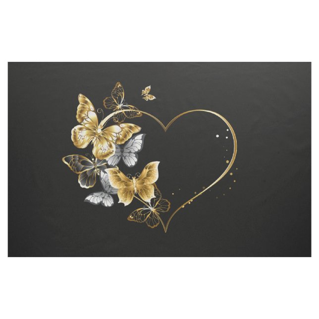 Hjärta med Golden Butterflies Tyg (Yard)