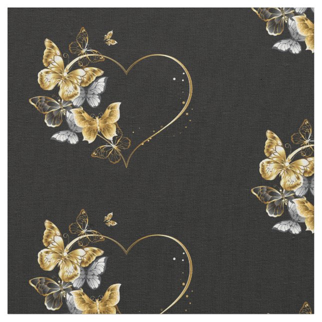 Hjärta med Golden Butterflies Tyg (Närbild)