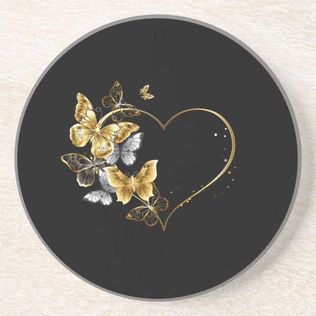 Hjärta med Golden Butterflies Underlägg (Framsidan)