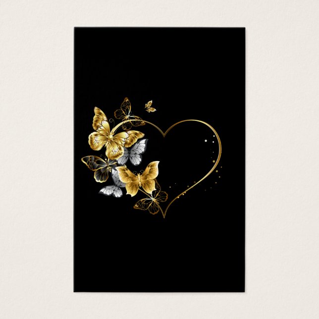 Hjärta med Golden Butterflies Visitkort (Framsida)