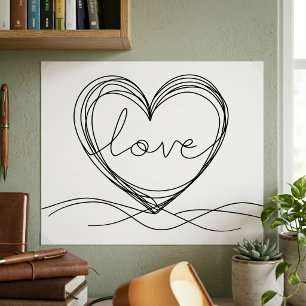 Hjärta med Kärlek Kontinuerlig Linje Konst Design Poster