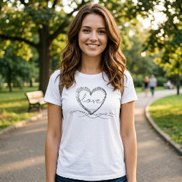 Hjärta med Kärlek Kontinuerlig Linje Konst Design T Shirt