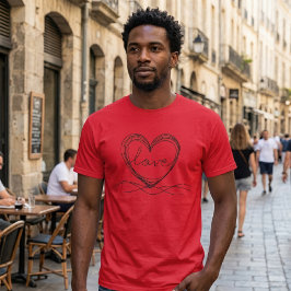 Hjärta med Kärlek Kontinuerlig Linje Konst Design T Shirt