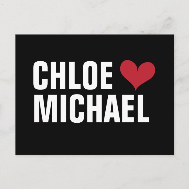 - hjärta med namn (svart/röd) meddelande vykort (Framsida)