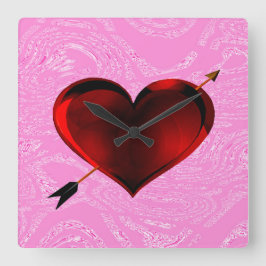 Hjärta med pil på Rosa Frost Clock Fyrkantig Klocka