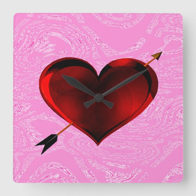 Hjärta med pil på Rosa Frost Clock Fyrkantig Klocka (Framsida)