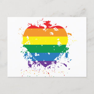 Hjärta med regnbågsflagga för gay-pride meddelande vykort