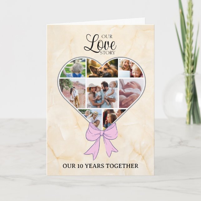 Hjärta med rosa bukfoto på årsdagen kort (Framsida)