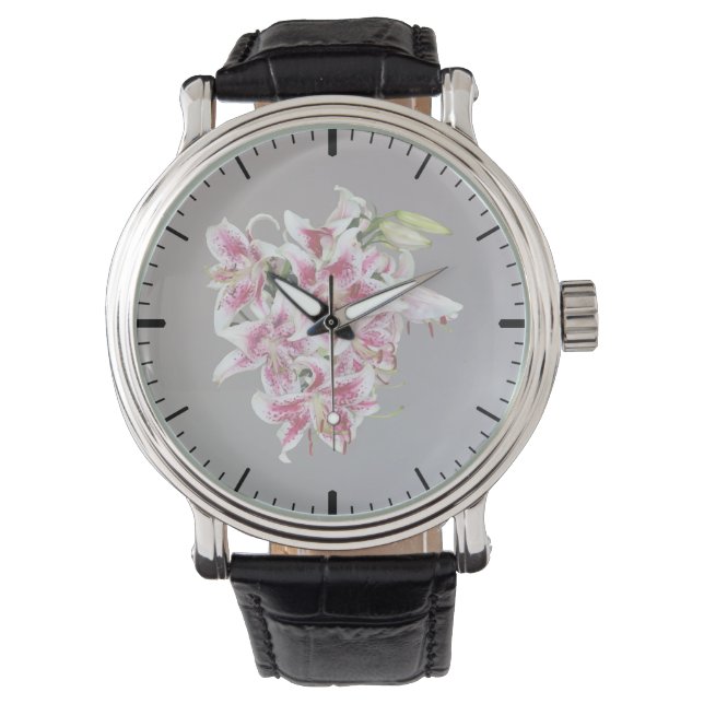 Hjärta med Stargazer Lilies Armbandsur (Framsida)