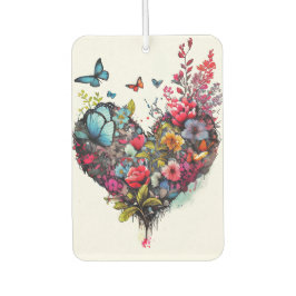 Hjärta med vattenfärgade blommor och fjärilar