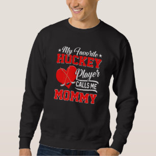 Hjärta min favorithockey Player ringer mig Mamma Lång Ärmad Tröja