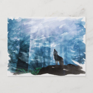 Hjärta mot måne Varg i nattfärgen Watercolor Vykort