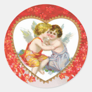 Hjärta mot Valentine Angel(Cupid) Heart Runt Klistermärke