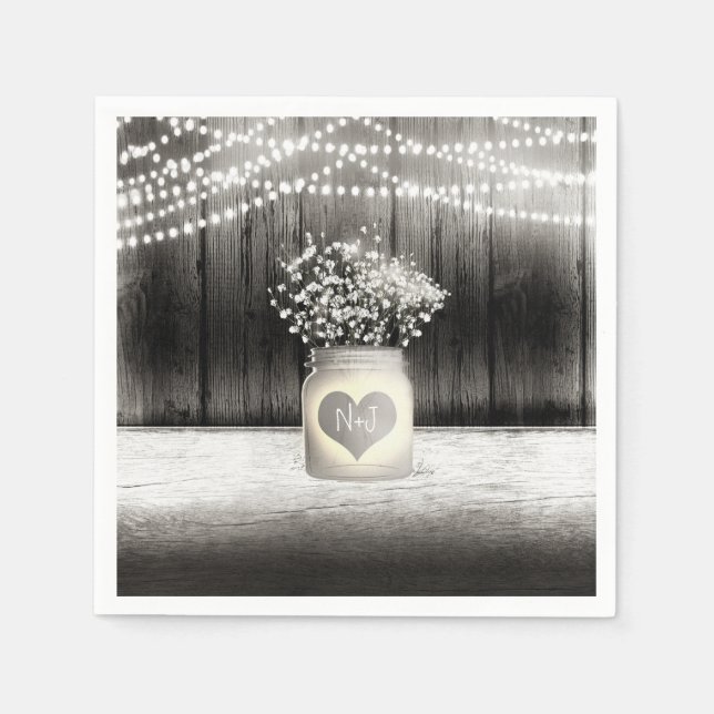 Hjärta Murar Kruka & Baby's Breath Rustik Bröllop Pappersservett (Framsidan)