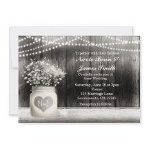 Hjärta Murar Kruka & Baby's Breath Rustika Inbjudn