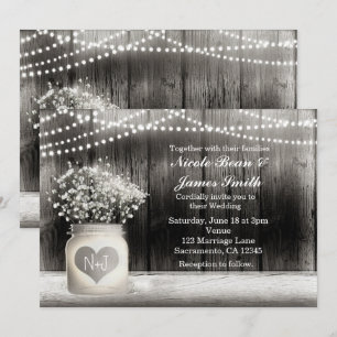 Hjärta Murar Kruka & Baby's Breath Rustika Inbjudn Inbjudningar