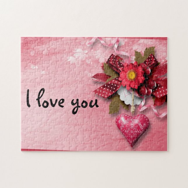 Hjärta- och blommavalentinpussel pussel (Horisontell)
