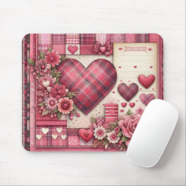 HJÄRTA OCH BLOMMOR AV rosa PLAID-VALENTINESER Musmatta