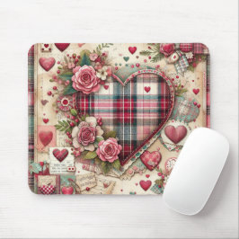 HJÄRTA OCH BLOMMOR AV rosa PLAID-VALENTINESER Musmatta