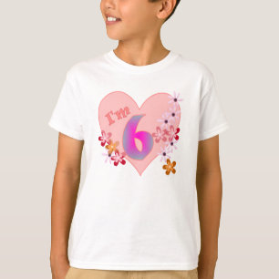 Hjärta och blommor för flicka6efödelsedag rosa t shirt