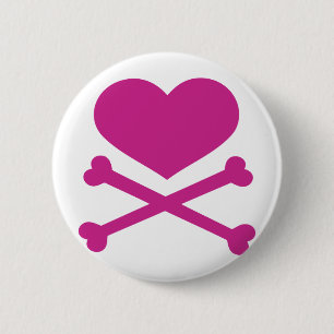 hjärta och crossbonesshock rosa knapp