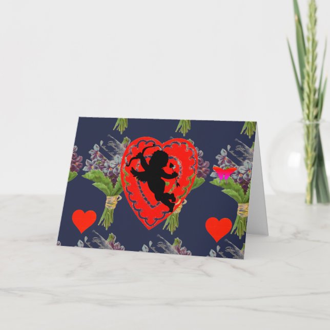 Hjärta och Cupid ORIGINAL KONST Vikbart gratulatio Kort (Framsida)