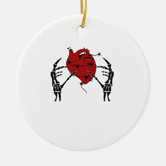 Hjärta och Händer - Skeleton Heart Händer Julgransprydnad Keramik (Framsidan)