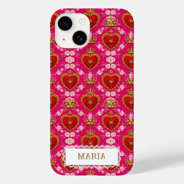 Hjärta och krona Fuchsia Rosa Maximalistisk Anpass (Baksida)