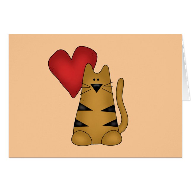 Hjärta och randiga kattTshirts och gåvor Hälsningskort (Framsidan Horizontal)