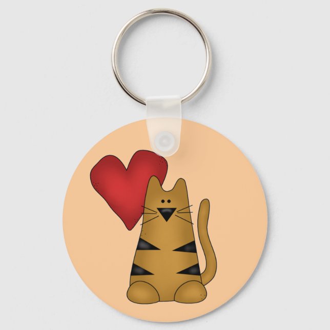 Hjärta och randiga kattTshirts och gåvor Nyckelring (Framsida)