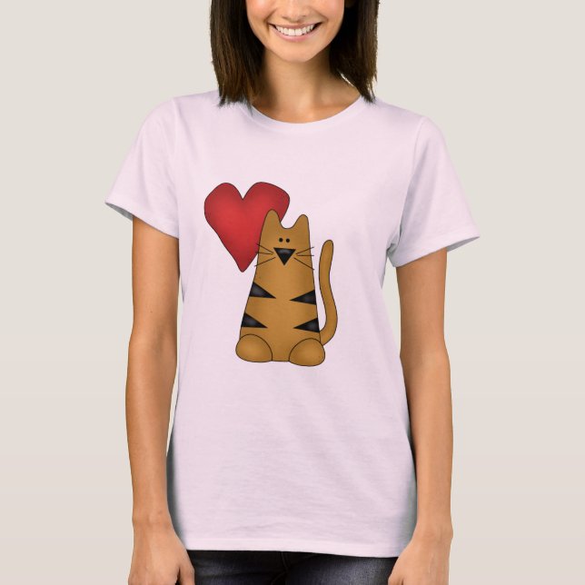 Hjärta och randiga kattTshirts och gåvor Tee (Framsida)