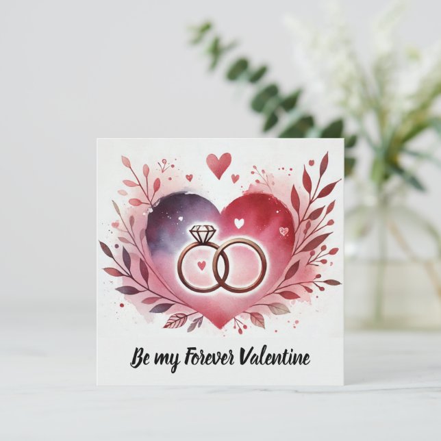 Hjärta och ringar med blomsterkrans – Var min för  Julkort (Stående Fram)