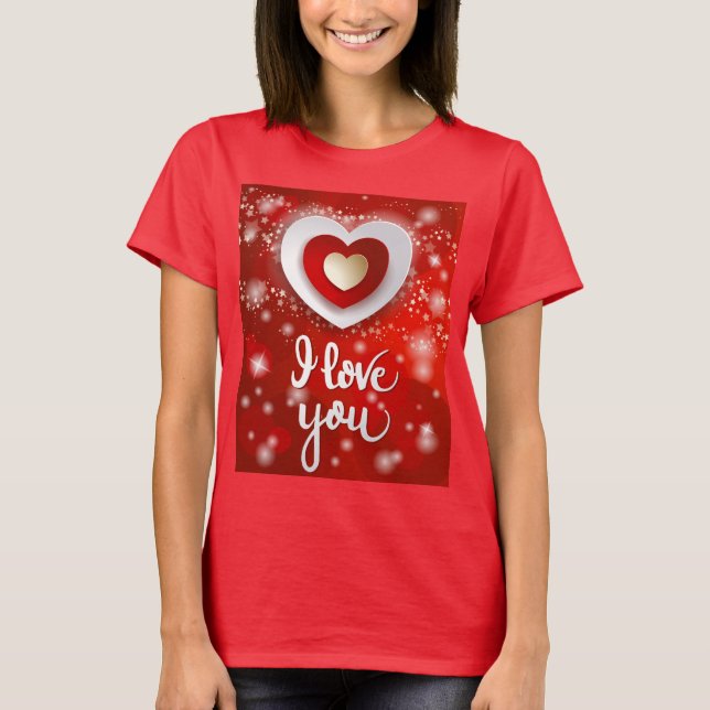 Hjärta och stjärnor i rött t shirt (Framsida)