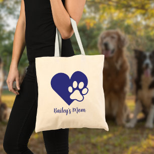 Hjärta och tassavtryck Monogram Namn Hundmamma Tygkasse