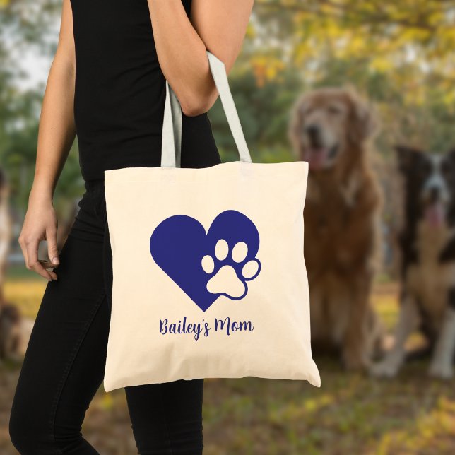 Hjärta och tassavtryck Monogram Namn Hundmamma Tygkasse (Skapare uppladdad)