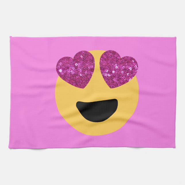 hjärta öga emoji kökshandduk (Horisontell)